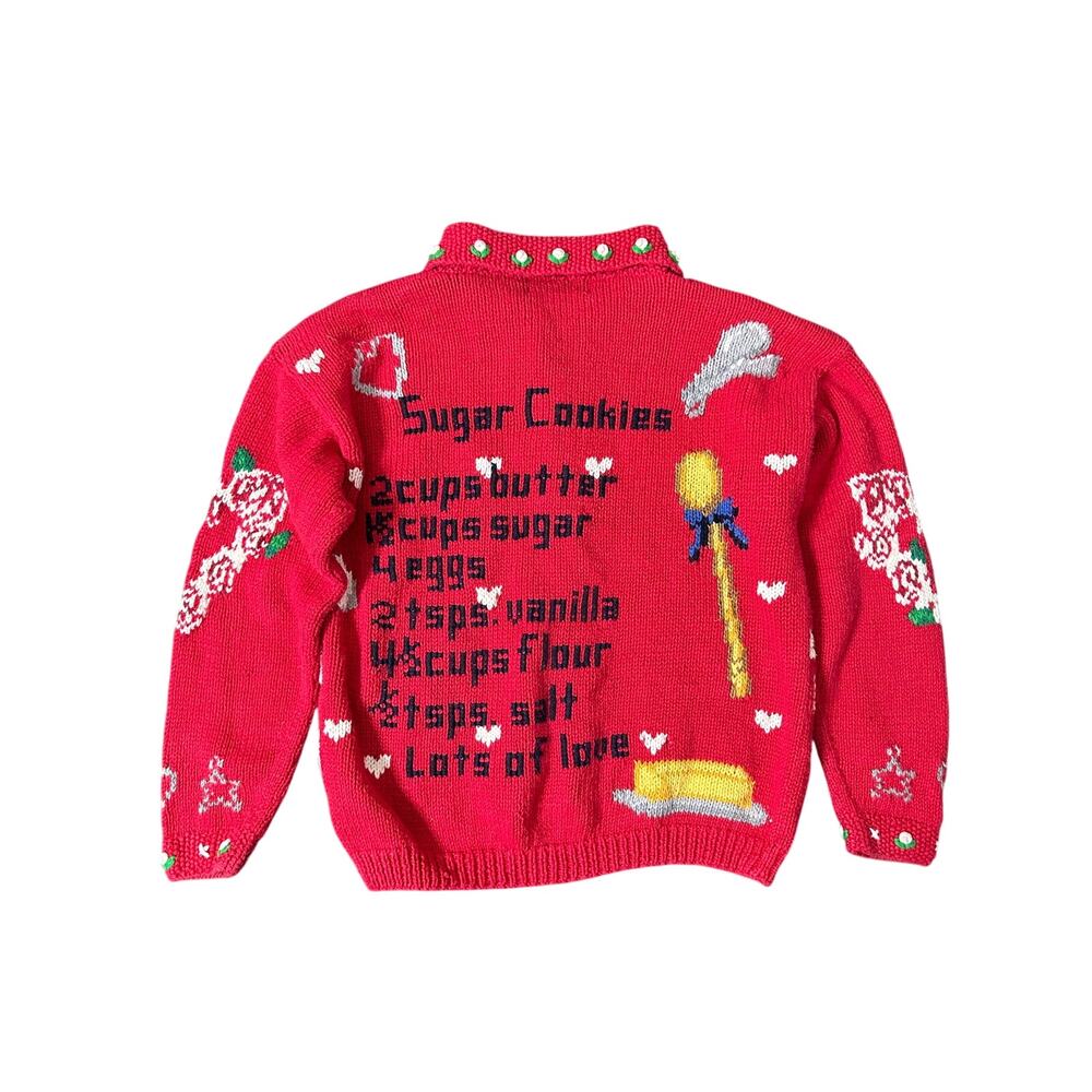 Rare Vintage Eagle's Eye Sugar Cookies Recipe Cardigan Sweater L Hand Knit - Picture 2 of 15
